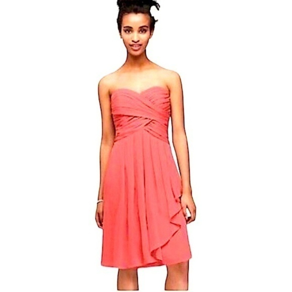 David’s Bridal Strapless Coral Chiffon Mini Dress Size 6